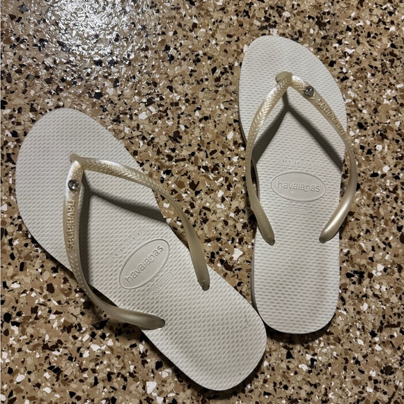 Havaianas Slim Crystal Flip Flop white Rhinestone 
 Sz 9 sandals shoe - Picture 1 of 1